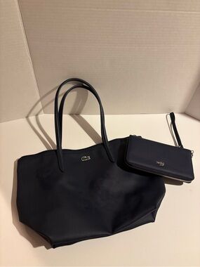 Lacoste Navy Tote with Matching Wristlet Pouch
